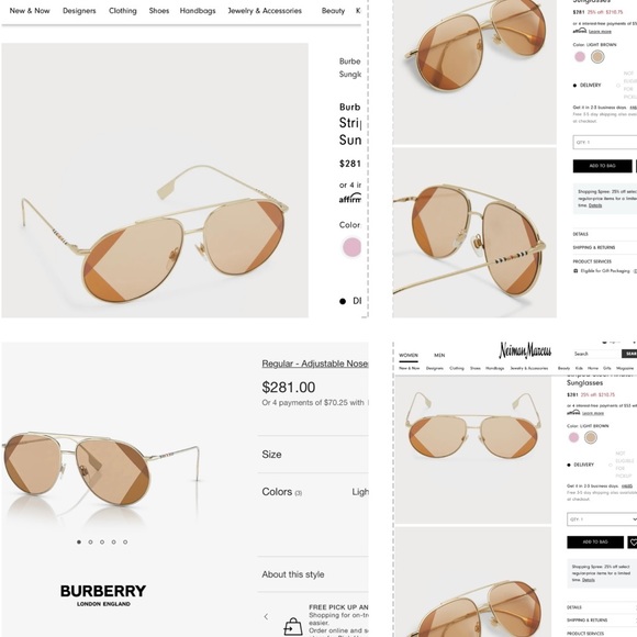 BURBERRY PILOT GOLD-TONE METAL AVIATORS WITH 2 TONE DESIGN DETAILING ON LENSES - Picture 2 of 16